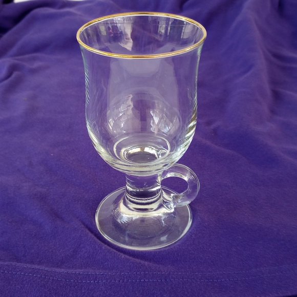 Set of 4 Irish Coffee/Wine/Tea Mugs Clear Glass with Gold Rim & Handles Glass's- - Picture 9 of 12